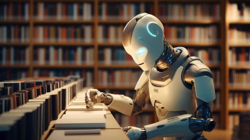 Student learning through AI-powered personalized education platform on laptop with data analytics and adaptive learning icons